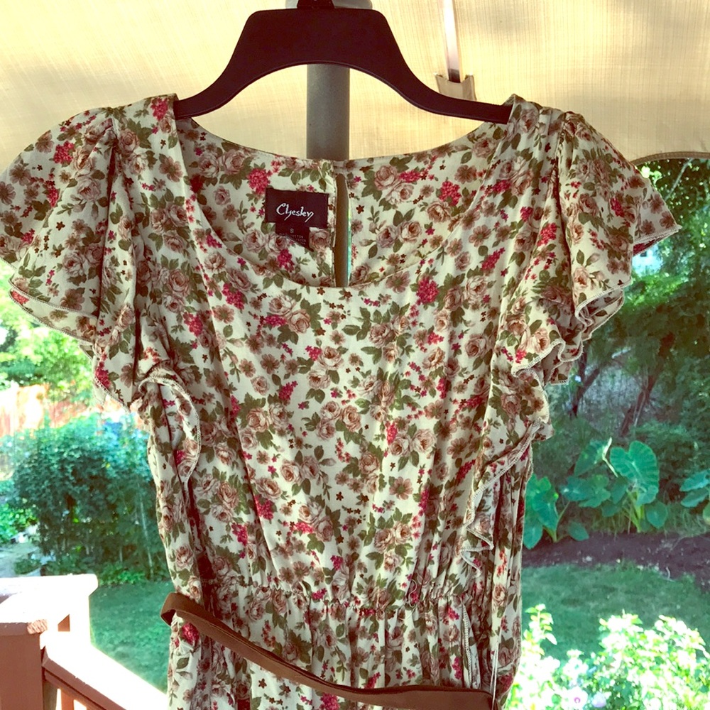 Belted Floral Dress with Frills